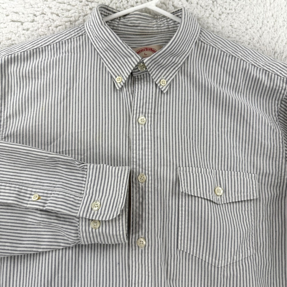 Brooks Brothers Shirt Mens Large Blue Striped LS Oxford Button Up Extra Slim